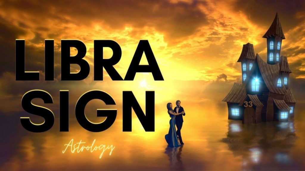 Picture of married couple happy dancing in front of the setting Sun in Libra sign.  Beautiful home in front with glowing blue lights and the sign of 33 over the front door.